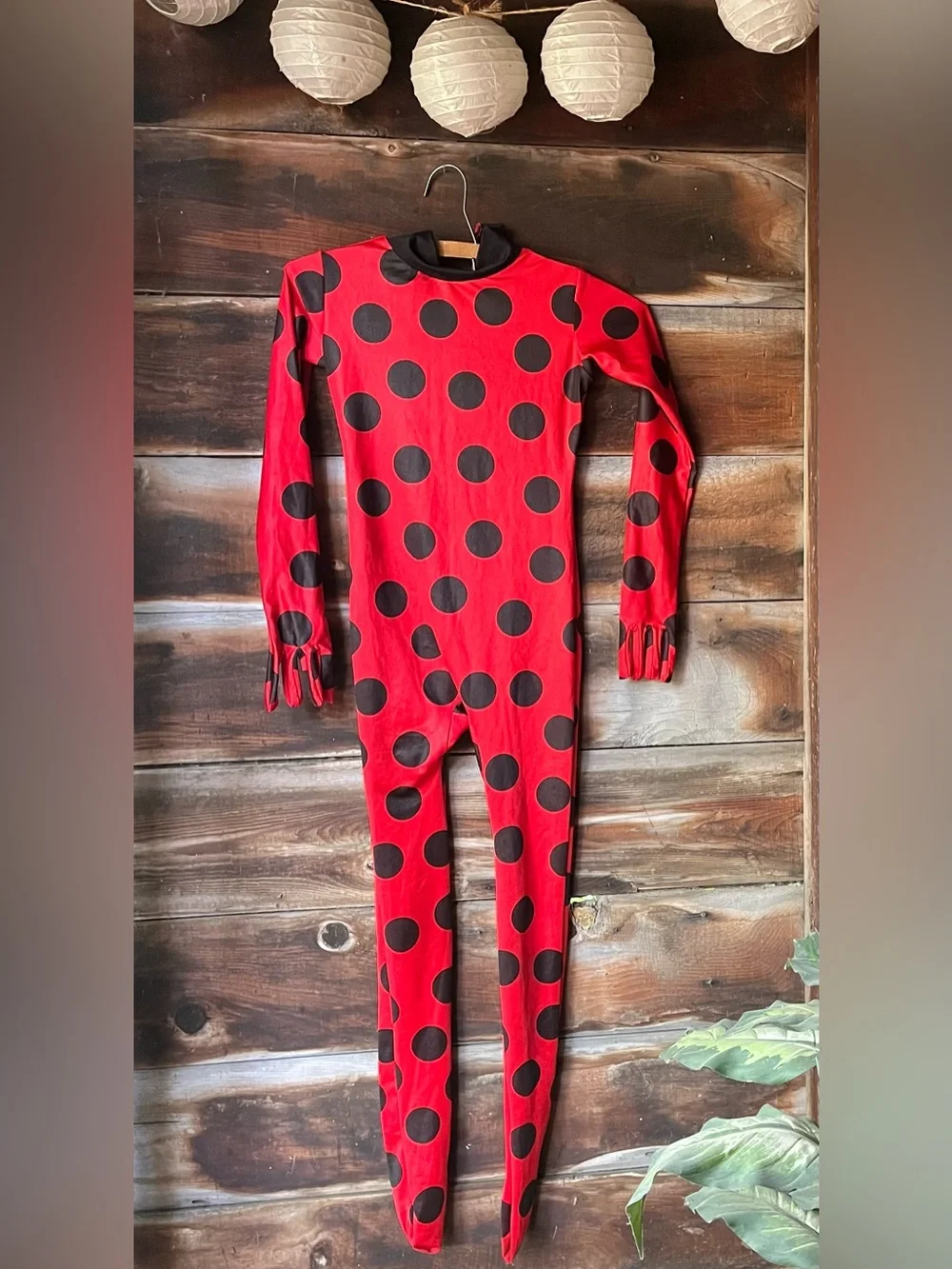 Miraculous Ladybug Girl costume bodysuit covers hands and feet / footie L 6